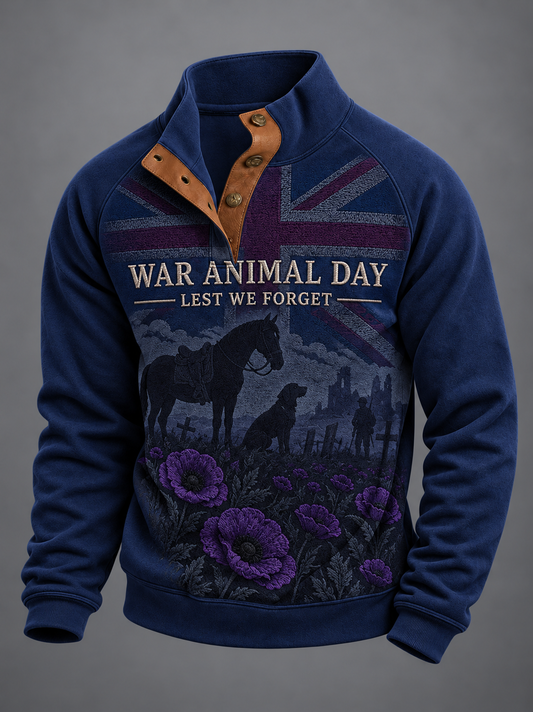 Men's Remembering The Animals Of War Four-button Hoodie