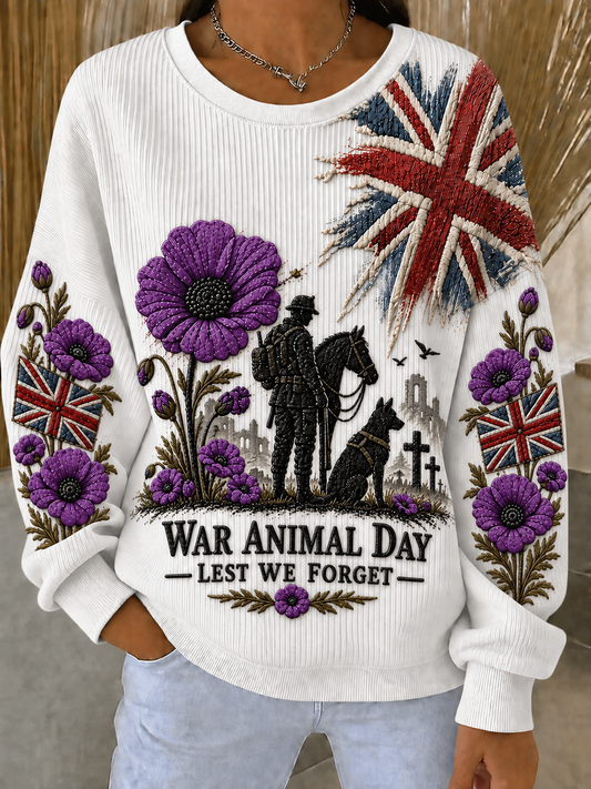 Women's Remembering The Animals Of War Ribbed Round-Neck Sweatshirt