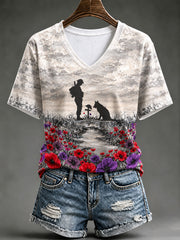 Women's Lest We Forget The Animals Too Print Short-sleeved T-shirt