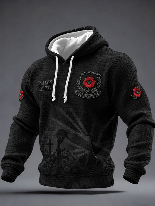 Men's Lest We Forget Print Checkered Cotton Hoodie