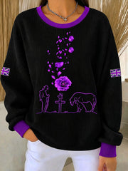 Women's Lest We Forget The Animals Too Print Ribbed Round-Neck Sweatshirt