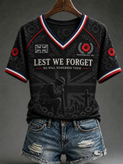 Women's Lest We Forget Print V-neck T-shirt
