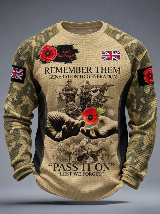 Men's Remembrance Day Lest We Forget  Waffle Long Sleeve T-Shirt
