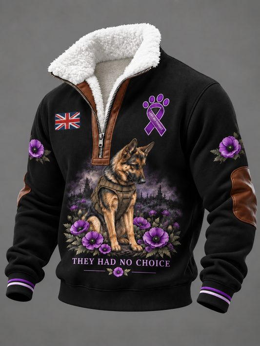 Men's Remembering The Animals Of War Plush Stand Collar Shirt