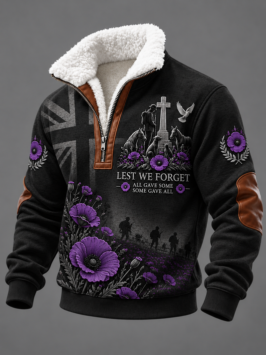 Men's Remembering The Animals Of War Plush Stand Collar Shirt