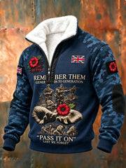 Men's Remembrance Day Lest We Forget Plush Stand Collar Shirt