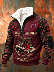 Men's Remembrance Day Lest We Forget Plush Stand Collar Shirt