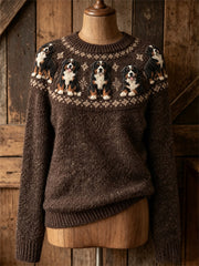 Women's Vintage Bernese Mountain Dogs Yoke Isle Print crew neck sweater