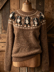 Women's Vintage Bernese Mountain Dogs Yoke Isle Print crew neck sweater