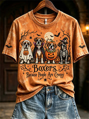 Women's Boxers Because People Are Creepy Halloween Dogs Print short-sleeved T-shirt